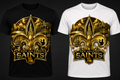 Black and white t-shirts with New Orleans Saints logo featuring gold design.